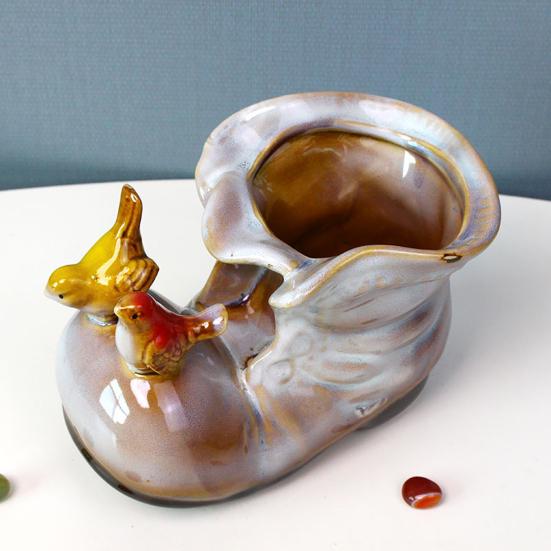 Ceramic Bird Boot Planter Pot Pen Holder Colorful Shoes Flowerpot Succulents Herb Plants Container Home Balcony Garden Decoration