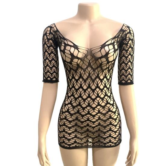 Women Summer Beach Cover-up Hollow Out Long Sleeves Slim Fit Low-cut V Neck Backless See-through Bikini