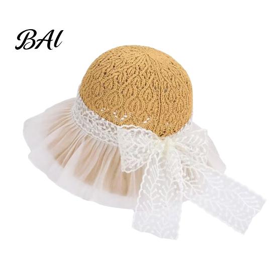 Lightweight Packable Sun Cap Wide Brim Straw Hat, Women Beach Hat with Ruffle And Lace Holiday Vacation Headwear Bow, Breathable Foldable for