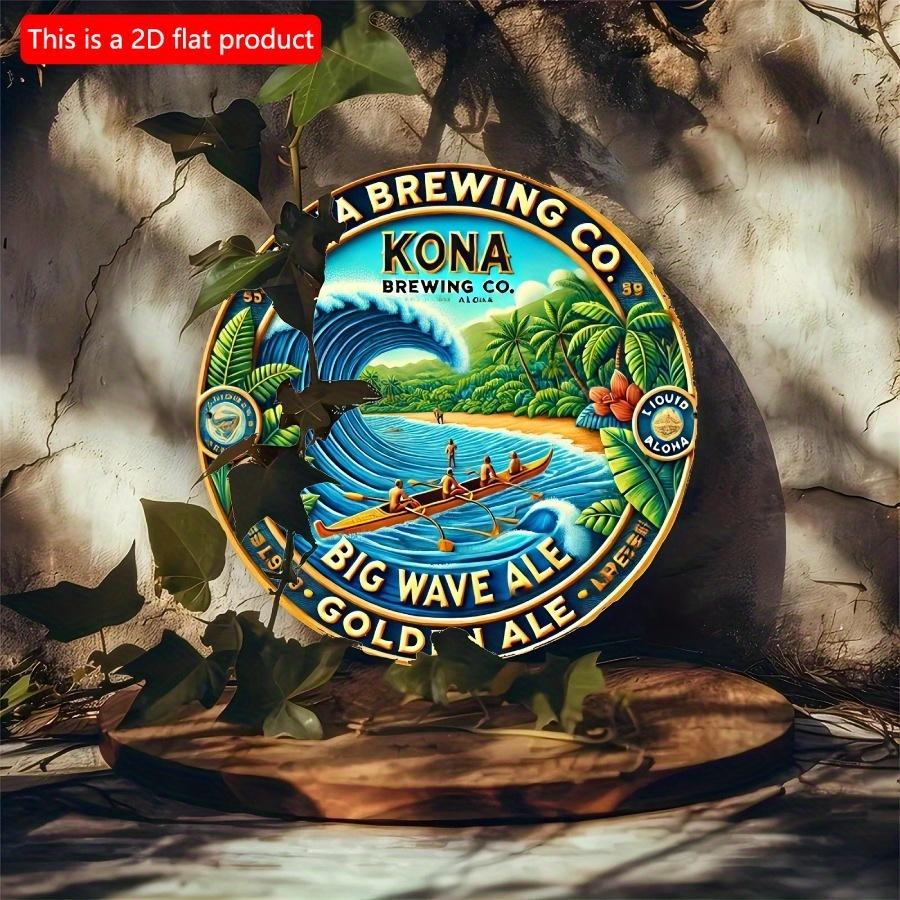 1pc 2d Flat Big Wave Ale Vintage Wooden Wall Decor Sign - 20cm Round Wooden Plaque for Indoor Outdoor, Farmhouse, Restaurant, Garden, Bar, Cafe, Gym
