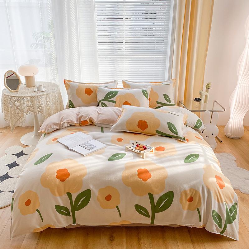 Утолщенный потертый комплект из четырех простых простыней из твила, пододеяльников, постельного белья