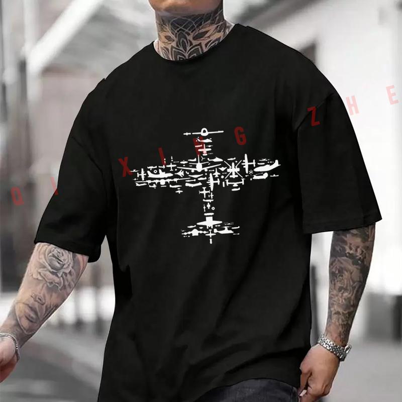 Men T-Shirt Airplane Print Graphic Motorcycle Cotton Men‘s T-Shirt O-neck Short Sleeve Fashion Hip Hop Tops Tee
