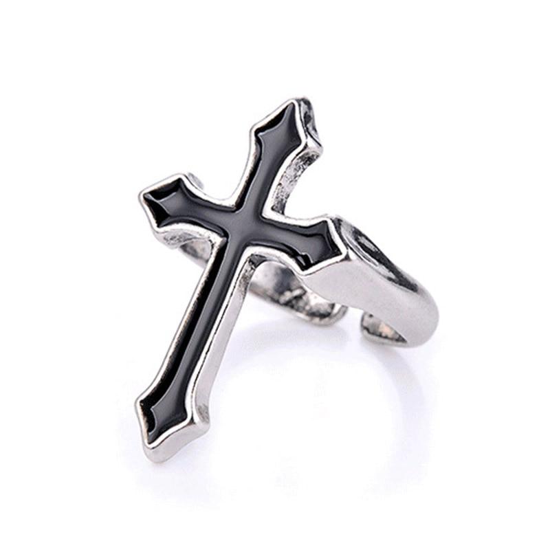 1 шт. Винтажное черное большое крестовое открытое кольцо для женщин, вечерние украшения, мужское модное готическое металлическое цветное кольцо на палец