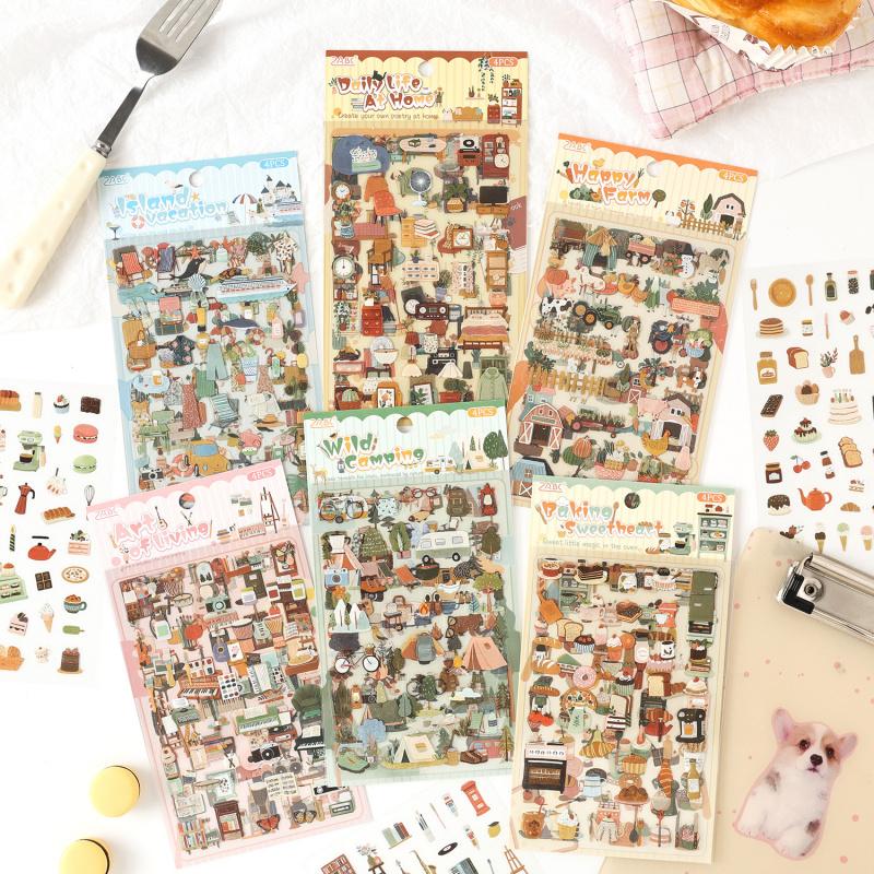 4Pcs Retro Grocery Small Label Flat Stickers Student Journal Special Creative Classification Marking Decals