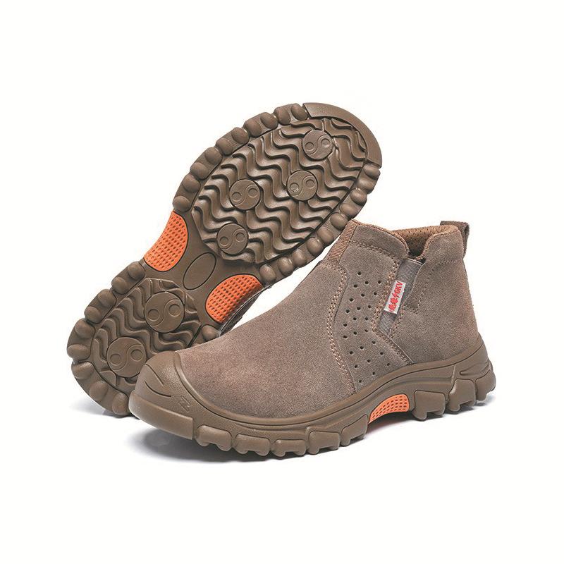 Мужские повседневные рабочие ботинки большого размера с металлическим подноском, из коровьей замши, защитная обувь, безопасные ботильоны челси для защиты лодыжки, боты