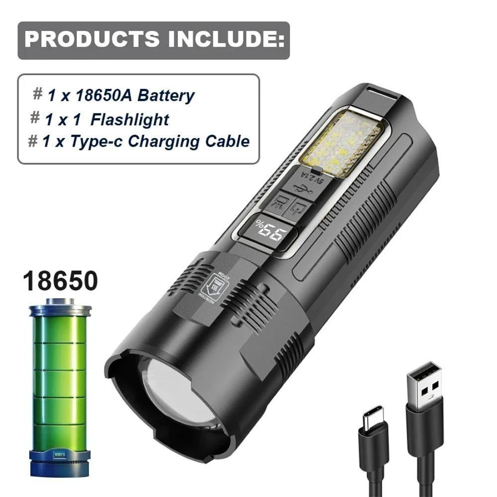 Мощный лазерный светодиодный фонарь 7000 лм, портативный телескопический фонарик с зумом, встроенная аккумуляторная батарея, фонарь для походов, кемпинга, рыбалки