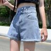 Pants Classic and Minimalist Fashion Versatile Thin Female High-waisted Double-breasted Thin Loose Wide-legged Pants Rolled Son Summer Denim Shorts