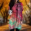 New In Autumn Xiangyun Wolf Print Plus Size Dress Women O'neck Long Sleeves Casual Pocket Dresses
