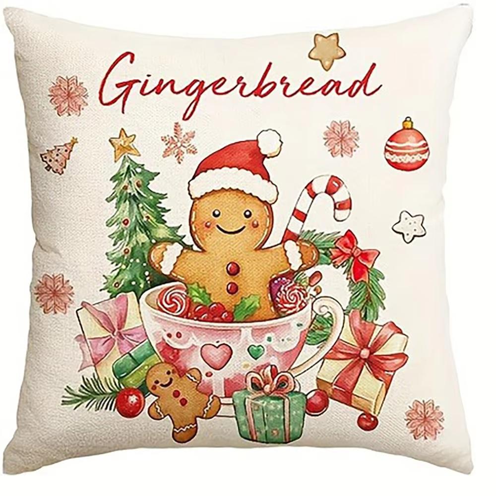 Christmas Gingerbread Joyful Sweet Wishes & Whimsical Pillow Covers Decorative Home Double-sided Print Living Room Pillowcase