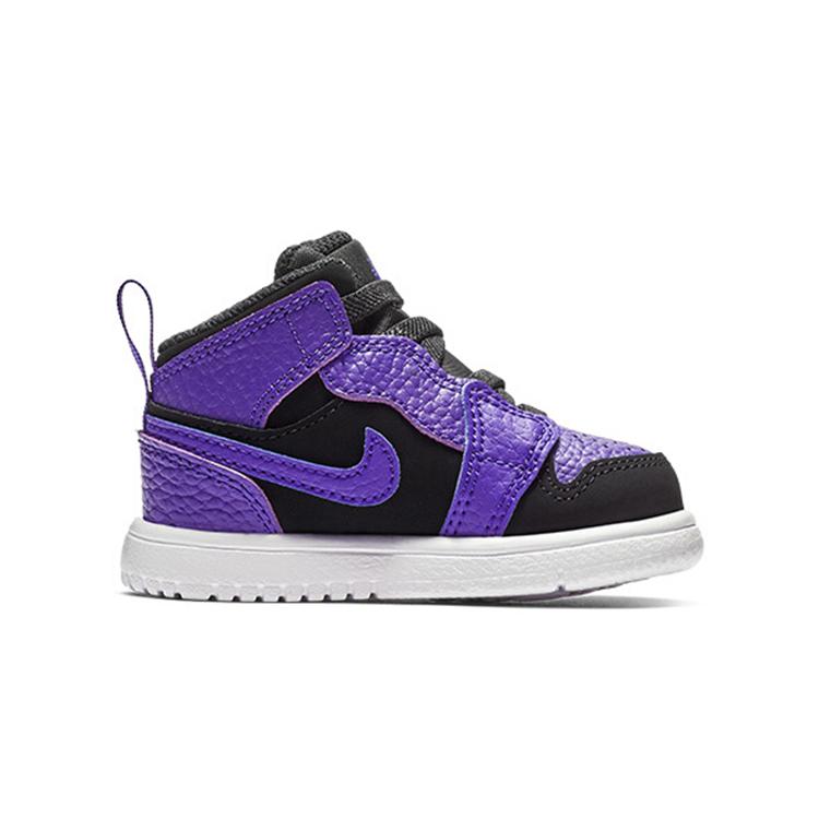 Jordan Air Jordan 1 Mid Alt Модные Устойчивые к истиранию Высокие Детские Кроссовки Черно-Фиолетовые для Младенцев и Малышей AR6352-051