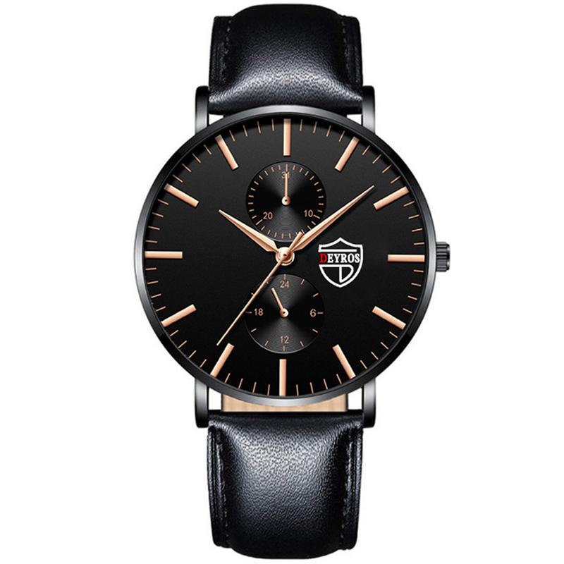 Мужские модные классические черные наручные часы, роскошные деловые часы Montre Homme, повседневные кожаные кварцевые часы для мужчин