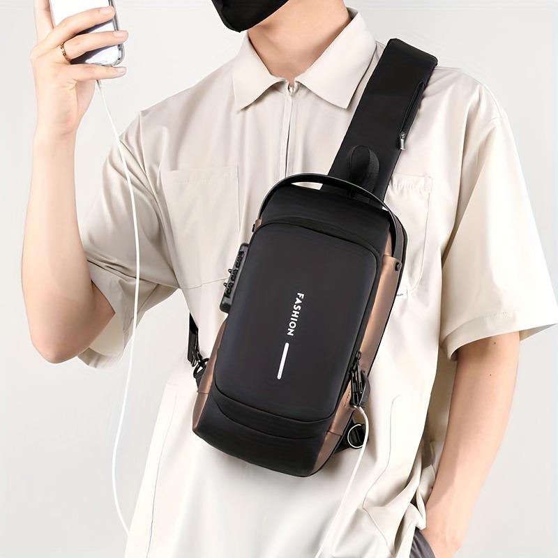 Элегантная мужская сумка через плечо из искусственной кожи с защитой от кражи — зарядка через USB, стильный принт и застежка-молния