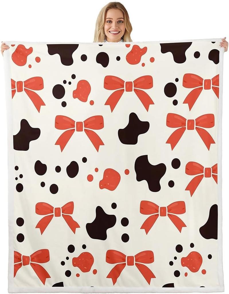 Плед с узором из синих бантов Мягкий флисовый плед Элегантный домашний декор Подарок для женщин Девочек Спальня Постельное белье Покрытие