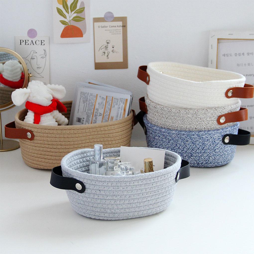 Корзина для хранения в скандинавском стиле с ручками, плетеная вручную из хлопковой веревки, контейнер для игрушек, всякой всячины, ключей, рабочего стола для гардероба