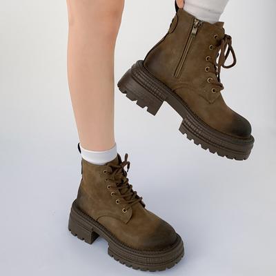 Майяр коричневый ретро британский стиль платформа ботинки Мартин женские 2025 новые летние увеличение длины ног короткие ботинки