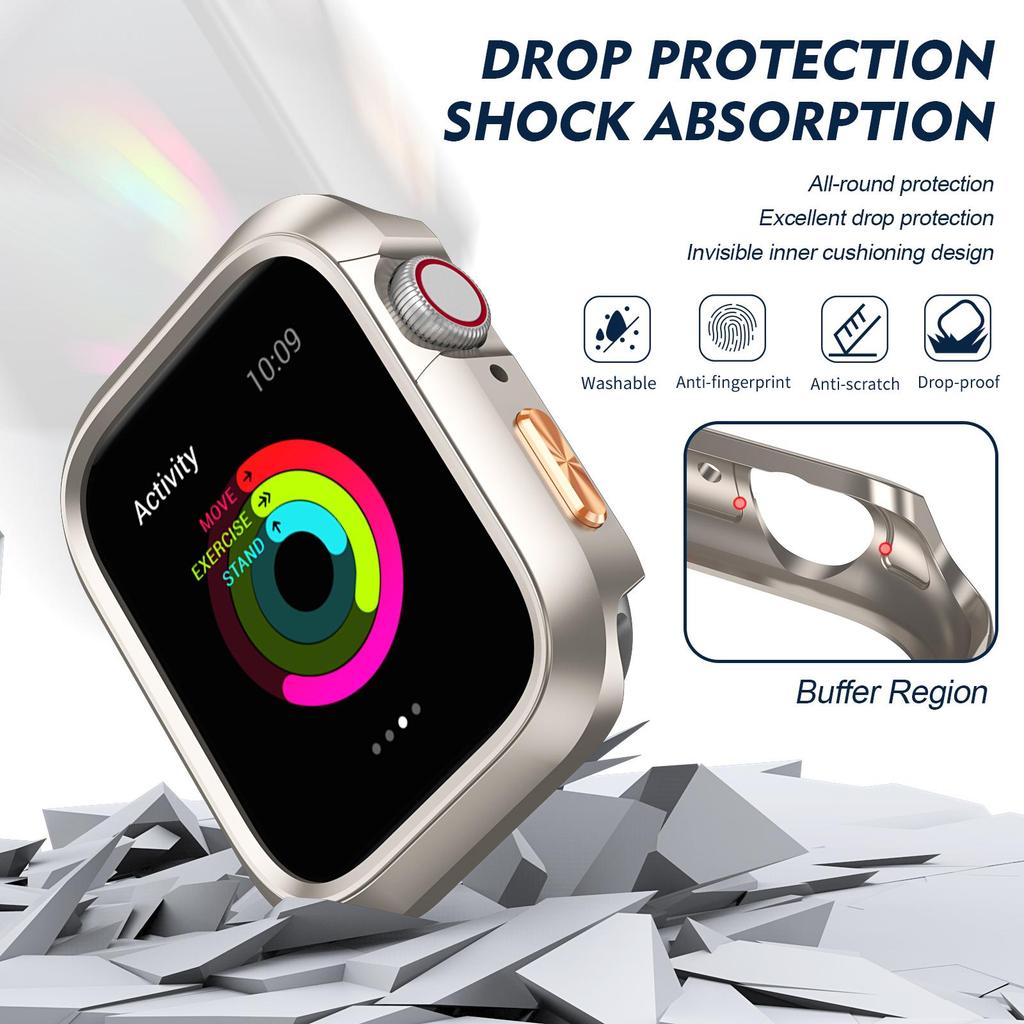 Для Apple Watch Series 10 42 мм Чехол Ударопрочный ПК Чехол для Часов с Оранжевой 3D Текстурированной Кнопкой - Starlight