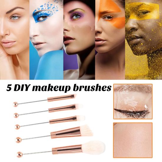 5 шт./компл. набор кистей для макияжа, сделай сам, металлическая ручка, бисер, тонкая мягкая щетина, натуральные нежные кисти с эффектом макияжа