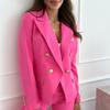 Женский пиджак с лацканами, длинный рукав, двубортный пиджак с карманами-клапанами, однотонный, свободный крой, офисная женская верхняя одежда