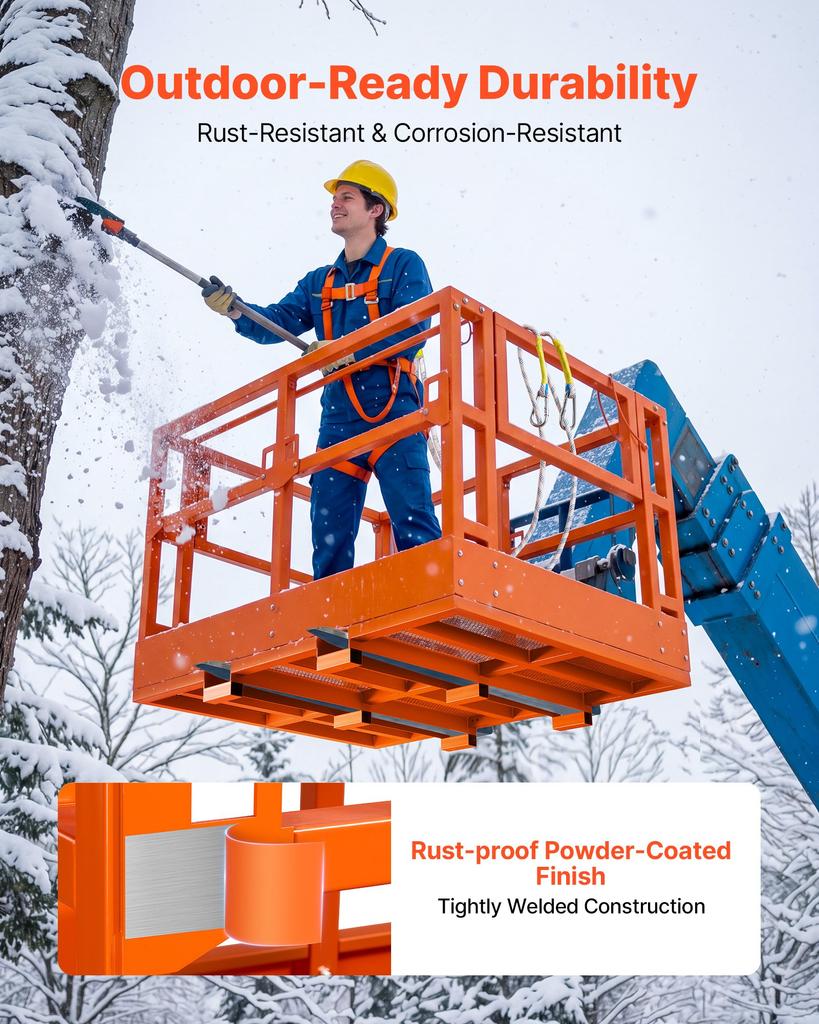 VEVOR Mesh Telehandler Work Platform, 1817 x 1220 mm, Man Safety Basket, 907.18 kg Capacity, Forklift Telehandler Attachment, Safety Cage