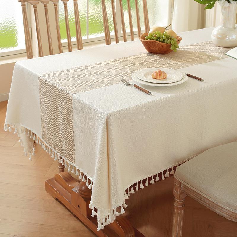 Nordic Hot-Selling Imitation Cotton And Linen Tablecloth Christmas Jacquard Retro Flower Fringed Tablecloth Coffee Table Table Cloth Cover Towel Cloth