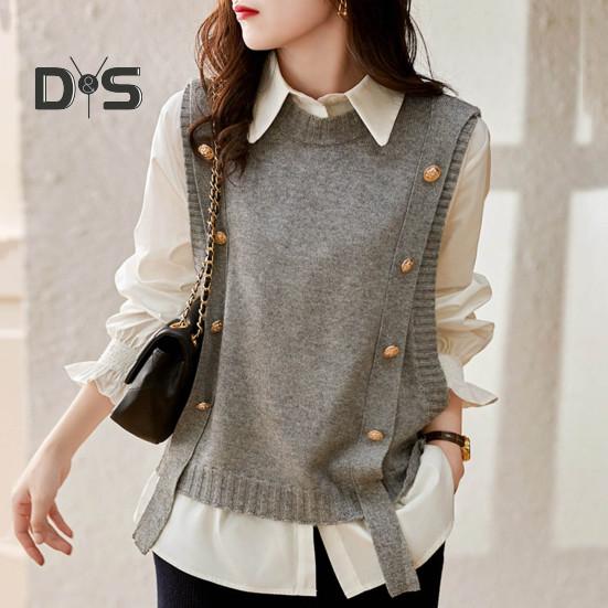 Women Vest Round Neck Solid Color Knitted Vest Fashion Soft Sleeveless Lady Knit Tank Top for Autumn Winter