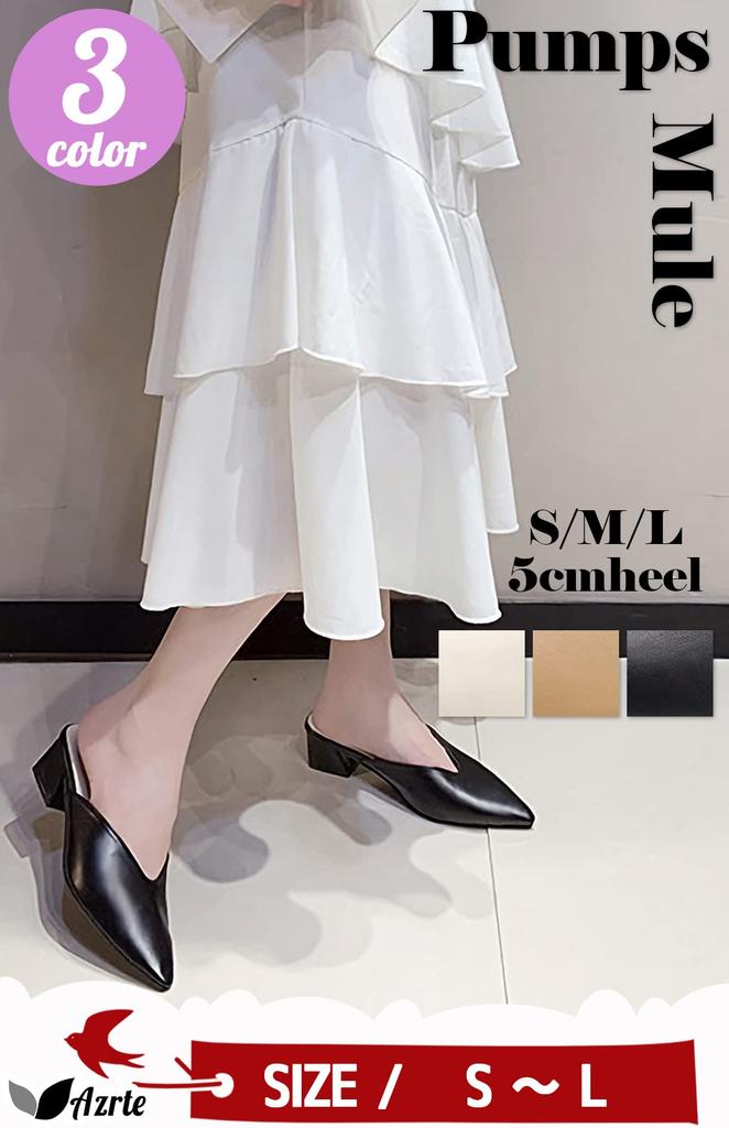 Туфли-мюли на каблуке 5 см, мюли с острым носком, клоги, толстые, удобные для ходьбы, 272 [AZULTE] Женские, Обувь, Женские сандалии, Сандалии, Каблук, в, M, Не совсем белый