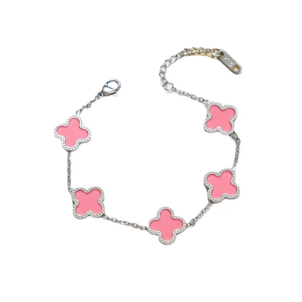 Браслет из 18-каратного золота двусторонний «Счастливый четырехлистный клевер» Пятицветный «Удача» Фритиллярия Четырехлистный клевер Женский браслет