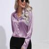 Women's Spring Autumn Top Solid Long Sleeve Lapel Blouse Loose Casual Ladies Office Satin Shirts