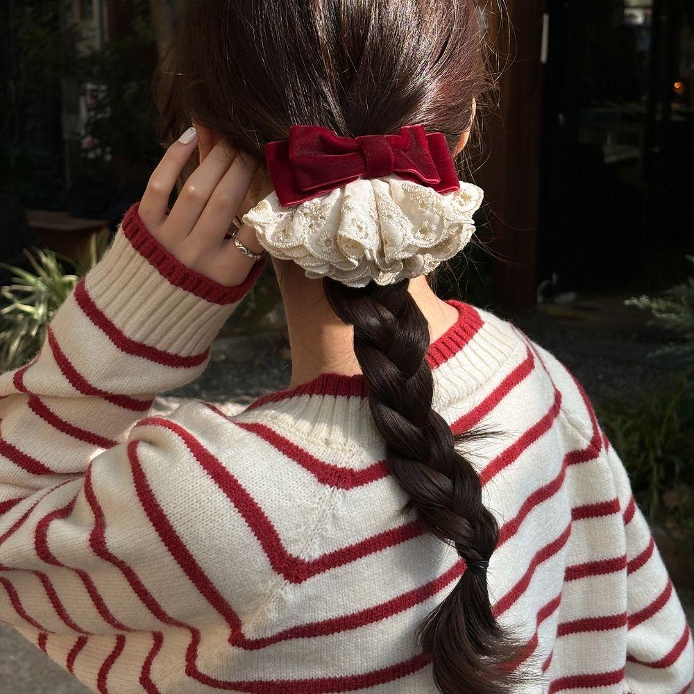 Hair Clips Bowknot Spring Clip Cloth Lace Bow Hairpin Sweet Red Velvet Bow Hair Clip Gift