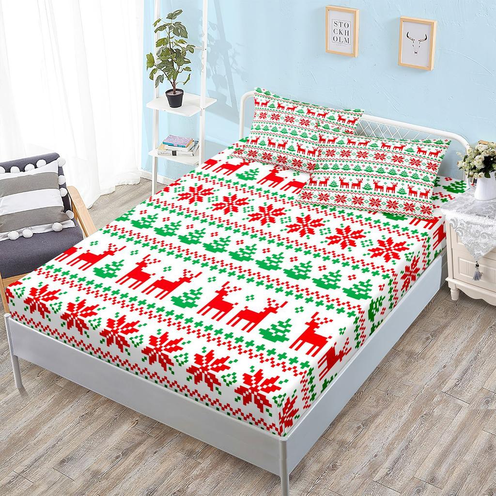 Sheet Three-Piece Bedspread Pillowcase Christmas Mattress Protective Cover