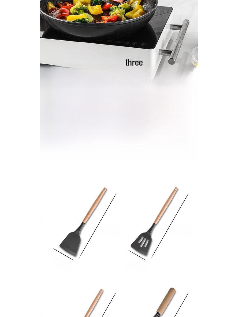 Набор из 12 сковородок с антипригарным покрытием и деревянными ручками: Включает кастрюлю, лопатку, ложку для супа и лопатку для жарки - Силиконовые кухонные принадлежности
