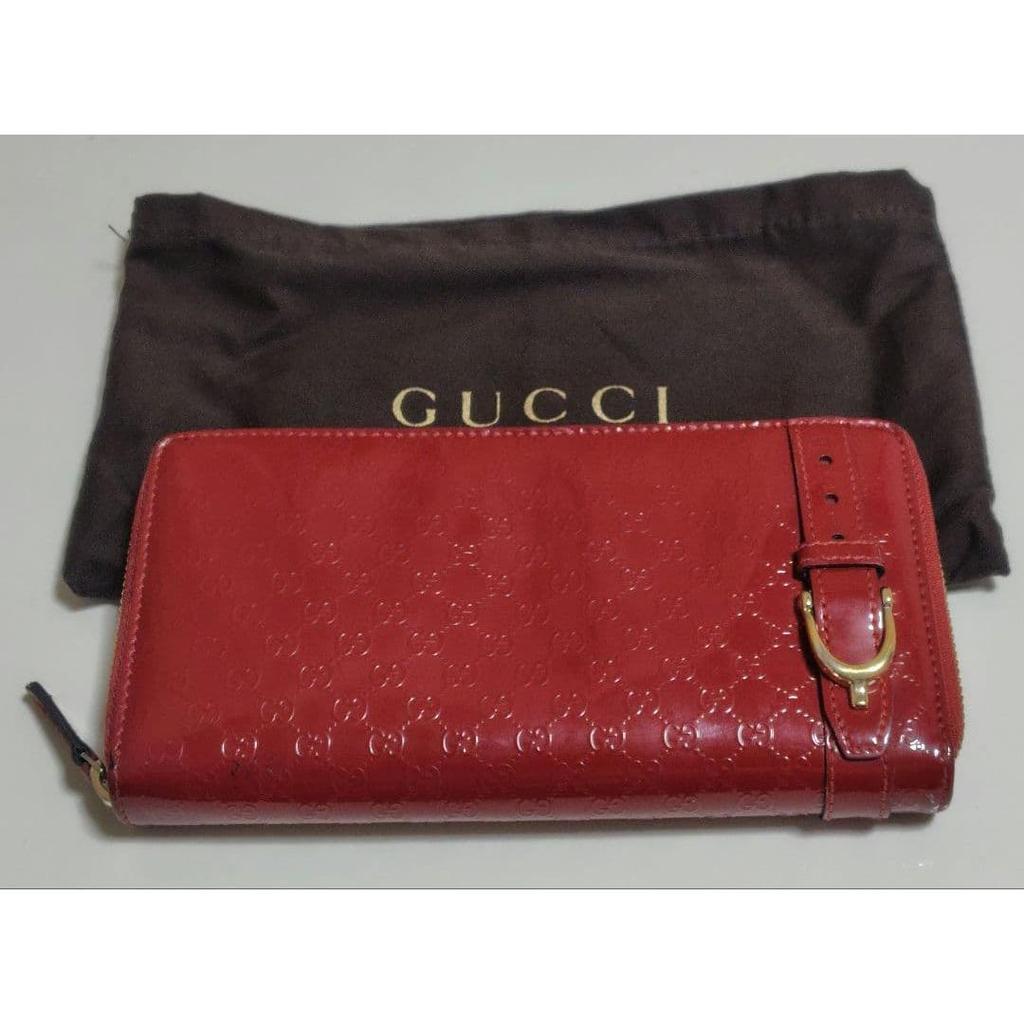 Used Gucci Long Wallet Microguccissima Nice Round Zipper Red With Box