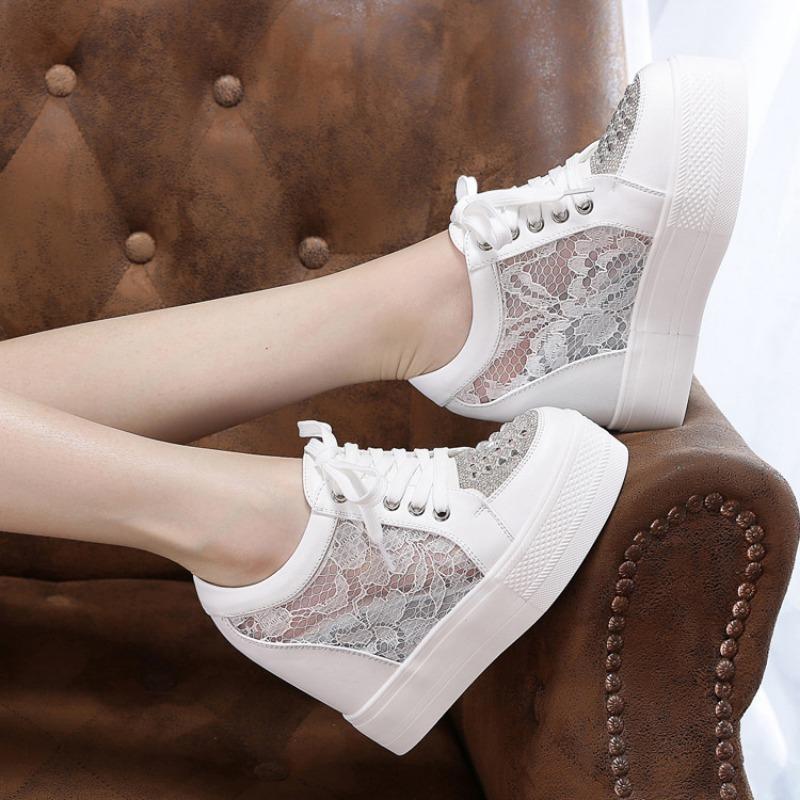 Fujin 11cm Air Mesh PU Synthetic Leather Breathable Summer Women Sandals Platform Wedge Chunky Sneaker Leisure Hidden Heel Bling