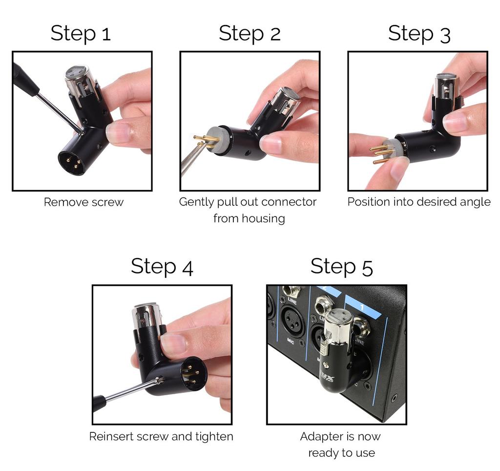 The LyxPro XLR Angle Adapter Dual Male and Female Can Be Placed In 4 Different Right and 90 Perfect for Mixers That Interfere with Other Angles Left,