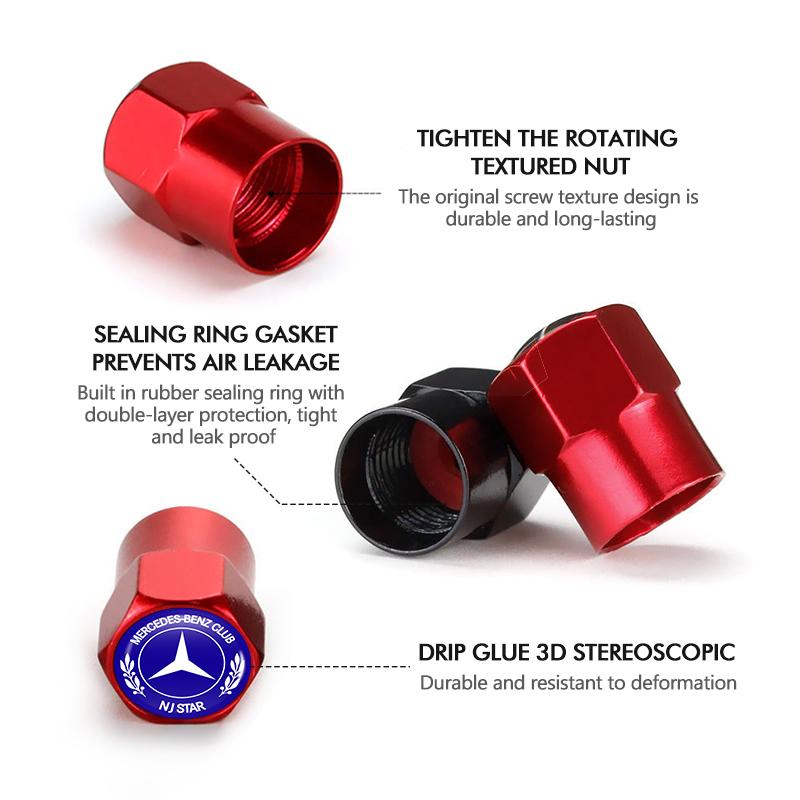 D64Pcs Car Wheel Tire Stem Valve Protection Cap Dustproof Cover For Mercedes Benz C180 C300 W124 W176 W177 C200 C260 GLC CLE CLA
