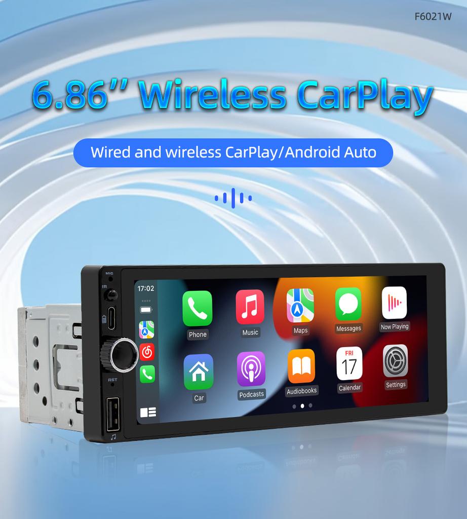 1din 6.86" HD Car Radio Multimedia Carplay Touch Screen Mirror Link Stereo Bluetooth USB FM Camera MP5 Player