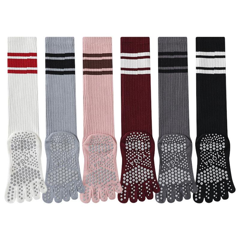 Носки для йоги с пятью пальцами, Противоскользящие, Женские для бега, Прыжков со скакалкой, Фитнеса, Велоспорта, Давление, Икры, Спортивные, Длинные чулки