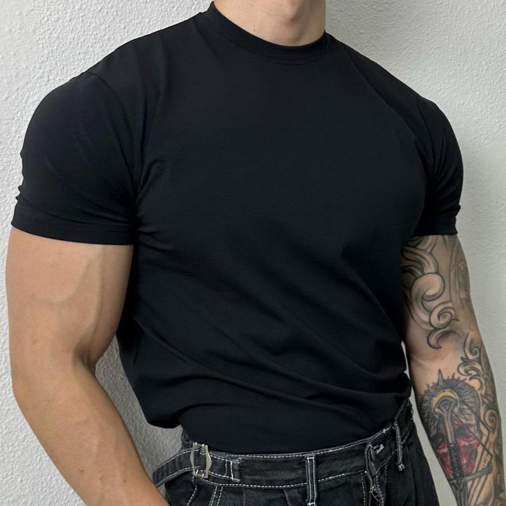 Мужская быстросохнущая футболка с коротким рукавом для фитнеса с небольшим вырезом