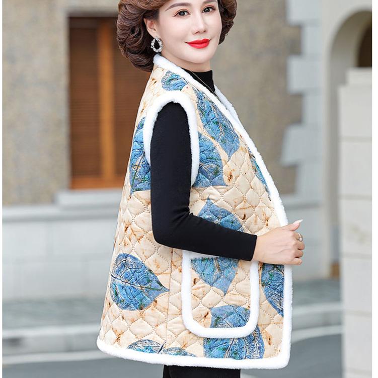 Autumn Winter Women's Flocking Vest Thick Warm Printed Fleece Cardigan Vest Outwear