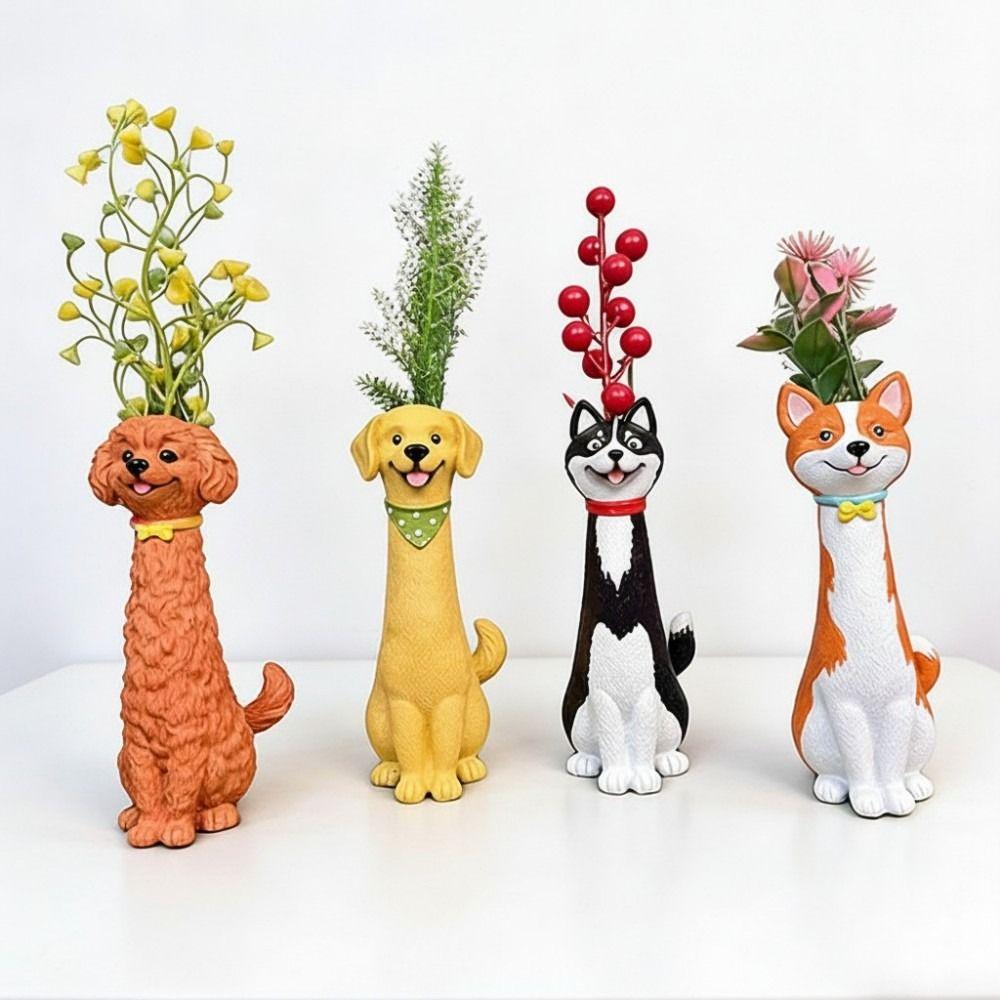 Poodle/Siberian Husky Shape Handcrafted Quirky Corgi Dog Vase Golden Retriever Planter Shelf Decor