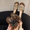 Thick-soled Leopard Print Fluffy Slippers Ins Autumn and Winter Internet Celebrity Fashion Outer Wear Heightening Soft-soled Non-slip One-word Cotton