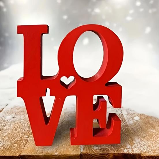 Valentine's Day LOVE Table Sign Wooden Love Letter Desktop Decoration Home Office Red Love Block Home Party Wedding Anniversary Ornament