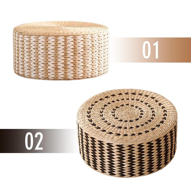 40/45cm Japanese Woven Straw Pouf Tatami Cushion Round Zafu Floor Cushion Meditation Yoga Seat Mat Pastoral Thick Ottoman Stool