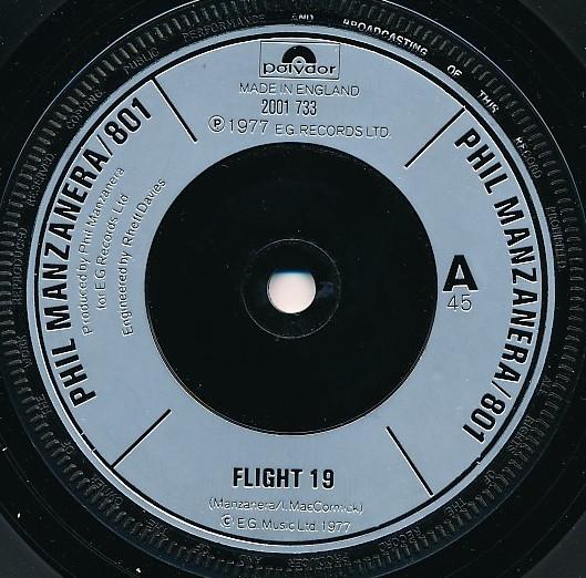 7-дюймовая пластинка PHIL MANZANERA 801 Flight 19 Car Rhumba 2001733 Polydor 1977 Великобритания Рок Б/у