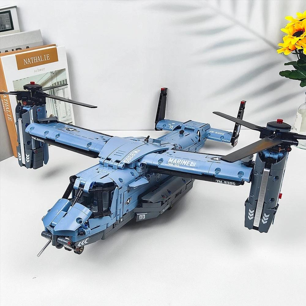 2026NEW MOC 1389PCS V-22 Tiltrotor Aircraft Helicopter Building Block Military Airplane model Bricks Toy home Decor.