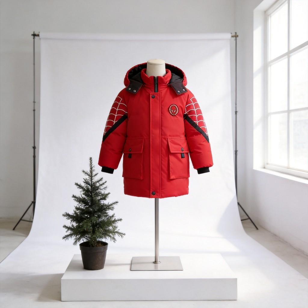 Winter Boys Cotton Jacket With Spider Man Pattern Thickened Polyester Insulation For Kids