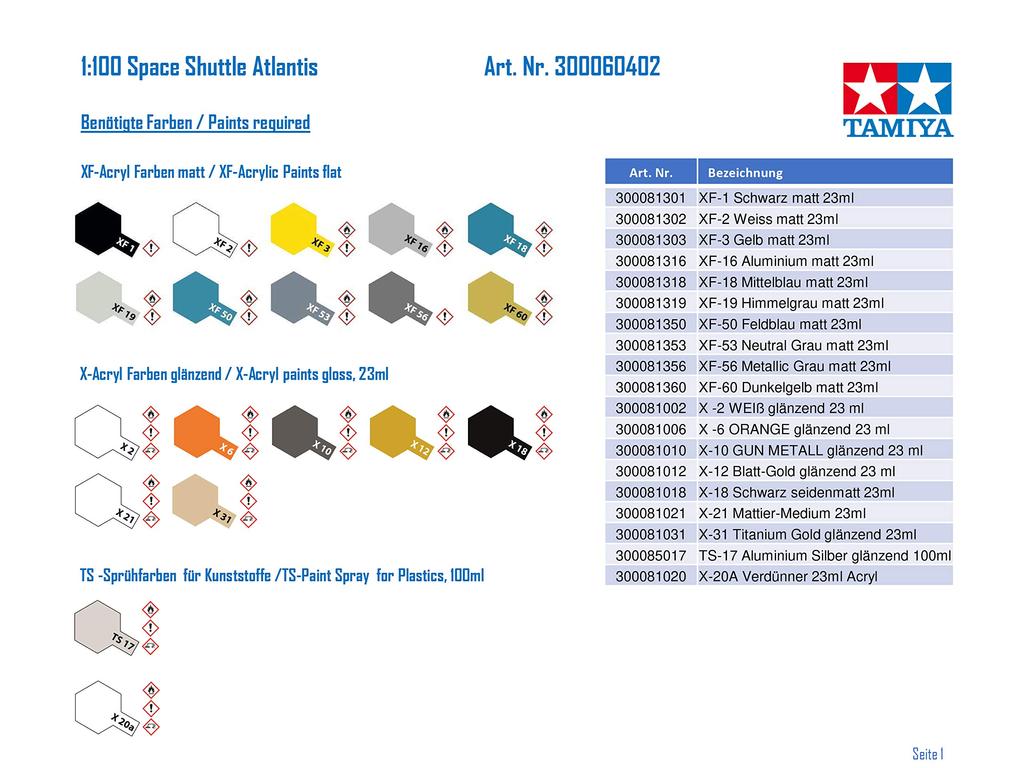 Tamiya 1100 Space Shuttle Series No.02 Atlantis Plastic Model 60402