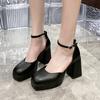 Plus Size Women's Shoes Wide Fit Summer New Style Single Shoes Thick Heel High Heel Sandals French Mary Jane Mini Leather Shoes