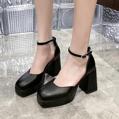 Plus Size Women's Shoes Wide Fit Summer New Style Single Shoes Thick Heel High Heel Sandals French Mary Jane Mini Leather Shoes
