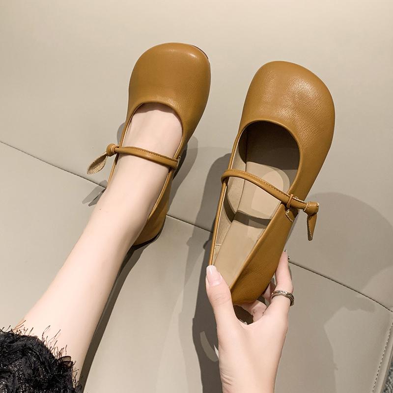 Модная женская обувь весна-осень женские туфли на плоской подошве Mary Jane однотонные туфли с круглым носком и пряжкой One Word круглые женские туфли